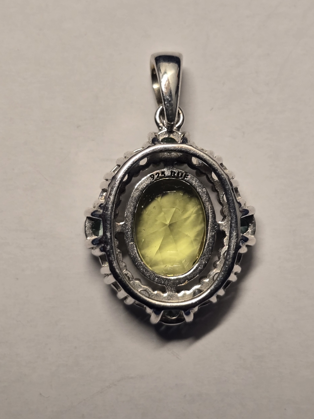 Green Oval CZ Halo Pendant Necklace - Women Jewelry - Picture 3 of 3